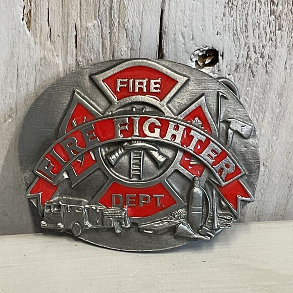 Siskiyou Fire Fighters Belt Buckle Mens 1991 Pewter Dimensional First Responder - Picture 1 of 6